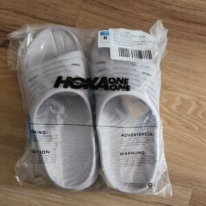 Hoka One One White Recovery Slides